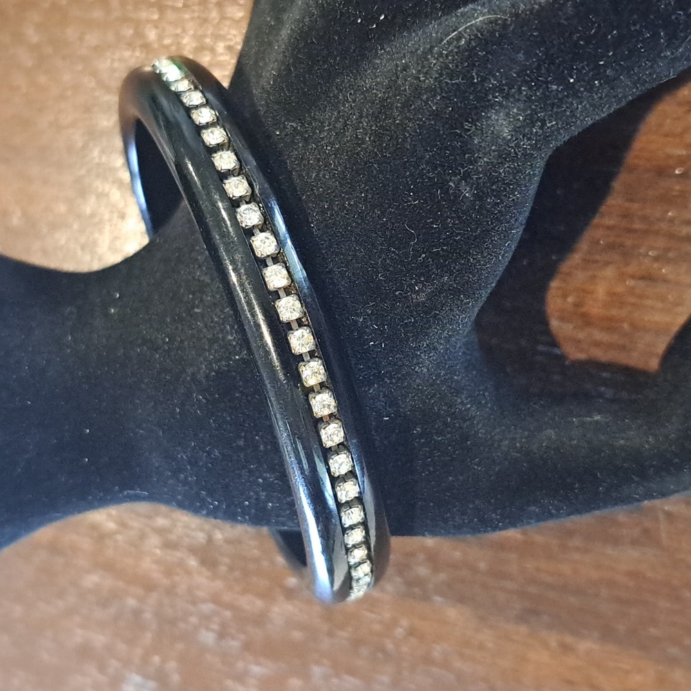 Vintage Black with Rhinestone Slip on Bangle 3"